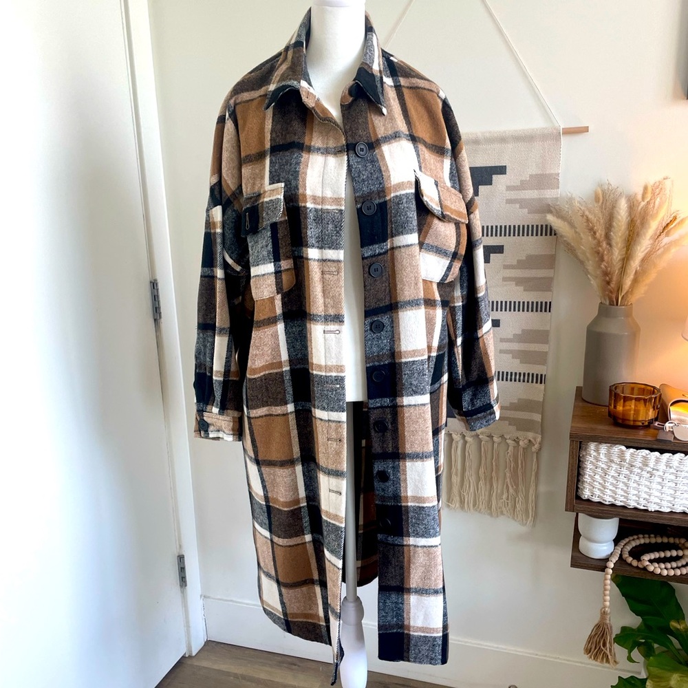 Long Plaid Flannel Shacket